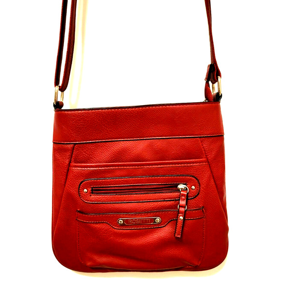 Rosetti Red Pebbled Faux Leather Multi Pocket Adjustable Strap Crossbody Bag 11" - Picture 1 of 7